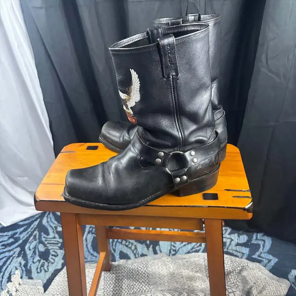Harley Davidson Motorcycles Embroidered Eagle Harness Leather Boots 11